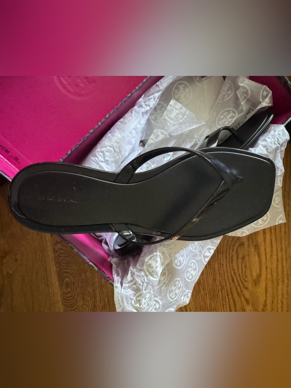 Tory Burch Black Square-Toe Thong Sandals